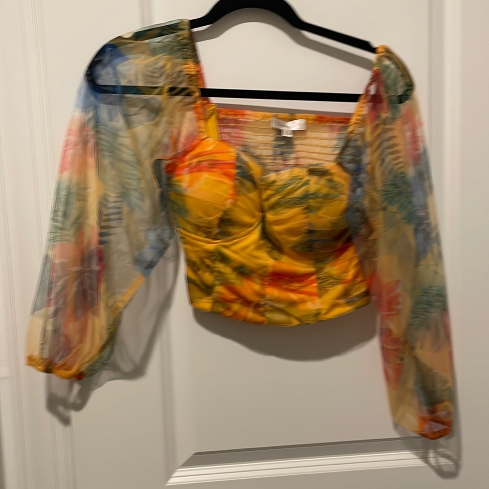 Rose velvet tropical crop top. Worn once. Dry cleaned. Size medium.